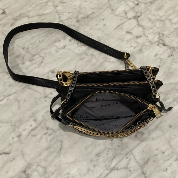 ASH Black Leather Convertible Cross Body Purse Gold Silver Chain - Picture 10 of 14